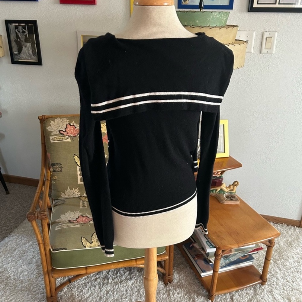 Retro Sweater Sailor Collar Black M L Pinup Rockabilly 1940s 40s style 1930s 30s - Picture 5 of 6